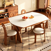 Ensemble table et chaises en bois massif et dalle de pierre, style médiéval, table à manger rectangulaire extensible et pliable en travertin, double usage