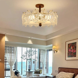 Lustre en cristal européen, plafonnier LED à montage en surface, blanc froid, avec abat-jour en papier, grande taille, éclairage pour salon - Product Image 4
