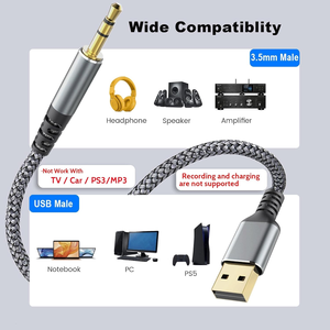 สาย USB เป็น 3.5 มม. สายสัญญาณเสียง Aux, สาย HiFi USB ยาว 6.6 ฟุต/2 เมตร ตัวผู้ ต่อ แจ็ค 3.5 มม. สายอะแดปเตอร์ AUX สเตอริโอ สำหรับพีซี แล็ปท็อป ลำโพง - Product Image 5
