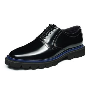 Chaussures de bureau pour hommes de haute qualité, respirantes, à lacets, pointues, légères, antidérapantes, à semelle épaisse, en cuir noir, mocassins décontractés - Product Image 1