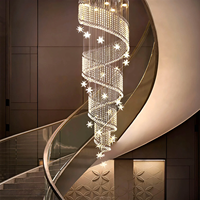 Lustre LED contemporain moderne en cristal en forme de goutte de pluie, réglable en hauteur, blanc chaud, pour salon de villa à double escalier en spirale