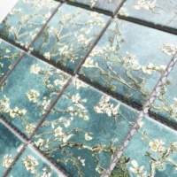 Style moderne chinois fleur de prunier vert jet d'encre marbre pierre carreaux de mosaïque pour la maison salle de bain décoration de la maison belle décorative