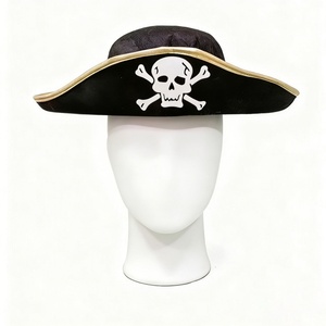 Chapeau tricorne <span class=keywords><strong>de</strong></span> pirate rouge et noir avec imprimé crâne pour Halloween, cosplay et accessoires <span class=keywords><strong>de</strong></span> fête - Product Image 3