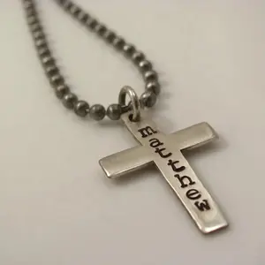 MECYLIFE Hand Stamped Personalized Cross Necklace Sterling Silver For Men Boy Custom Name Gift