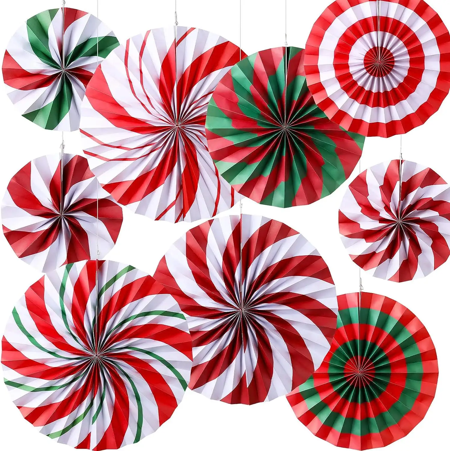 9 pezzi di caramelle per feste di natale ventagli di carta appesi alla menta piperita decorazioni natalizie per aule ventagli di carta appesi ghirlanda