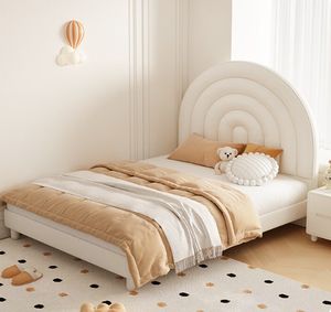 Princesa Circular Arco IRIS en forma de cabecera de la <span class=keywords><strong>cama</strong></span> Tapizado Niños Camas Cómodas Terciopelo Tela Up-holstered Camas - Product Image 3
