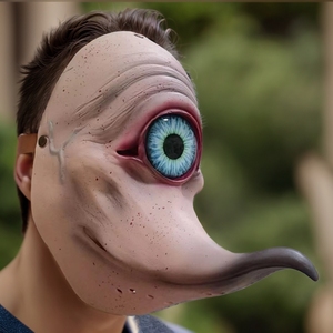Masque intégral en latex de créature extraterrestre avec pupilles verticales, bec long, expression effrayante, masque de fête d'Halloween, design tendance - Product Image 3