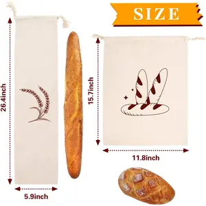 Long Bakery Organic Linen Canvas Drawstring Toast Bread Packaging Bag Cotton Bag Design