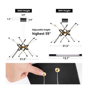 Lampadario Moderno a LED Nero in Ferro Lungo con Pendente Sputnik, Attacco E12, Misura Media, Altezza Regolabile per Soggiorno - Product Image 4