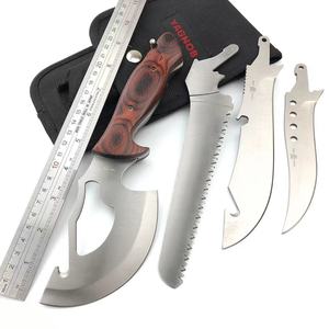 Juego de 4 Herramientas Multiusos Industriales Desmontables para Exteriores, Cuchillas de Acero Inoxidable para Acampar, Herramientas Portátiles con Mango de Madera X - Product Image 1