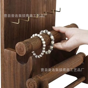 Wooden Jewelry Display Rack With Bracelet Holder <b>Desktop</b> Storage Organizer For Earrings And Bangles 5 Tier <b>Shelf</b> - Product Image 3