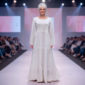 Magnifique Robe Kaftan Blanche en Dentelle Florale à Manches Longues, Tenue Modeste, Abaya Maxi, Robes de Luxe en Coton Premium Écologique, Coupe Épiscopale - Product Image 2