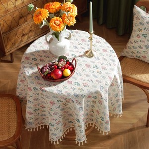 ผ้าปูโต๊ะยุโรปปลายสูงมีพู่พิมพ์ลายดอกไม้พืชสีเขียวแบบย้อนยุค - Product Image 6