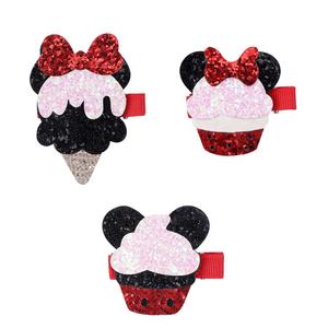Vente en gros de pinces à cheveux pour petites filles, motifs dessin animé mignons, pailletés rose et rouge, motifs chat, cerise, crème glacée, pour fête - Product Image 3