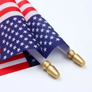Hot sale Independence day USA america polyester digital/ Screen printing hand flag with wooden pole