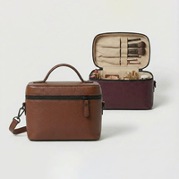 Sac à maquillage en cuir véritable pour femmes, grande trousse à cosmétiques, organiseur de toilette de voyage, boîte de rangement portable