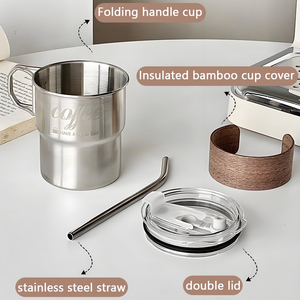 Tazza Termica Sottovuoto in Acciaio Inossidabile 304 per <span class=keywords><strong>Caffè</strong></span>/Birra/Acqua con Cannuccia, Stile Americano, per Campeggio Esterno, Portatile con Coperchio Pieghevole - Vendita Calda - Product Image 4