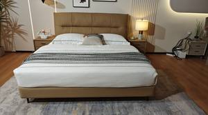 Letto in legno massello Premium grande colomba Ultra morbido letto in tessuto giallo luna camera da letto in vera pelle letto - Product Image 3