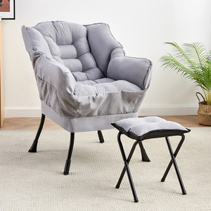 Comfy Lounge Arm <strong>Chair</strong> and Footrest Stool <strong>Set</strong> Single Fabric Sofa Armchair Upholstered Velvet <strong>Barrel</strong> Accent <strong>Chair</strong> with <strong>Ottoman</strong> - Product Image 3