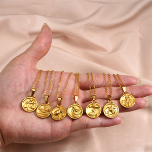 Colliers pendentifs en or plaqué 18 carats en gros, double face, relief, signe du <span class=keywords><strong>zodiaque</strong></span>, 12 constellations, pendentif rond - Product Image 2