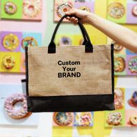 Sac fourre-tout réutilisable en lin et jute avec logo personnalisé, tendance, pour femme, portable, vintage, publicitaire, pour le shopping