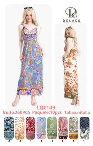 Abito Maxi Dolado con Spalline Sottili, Stampa Floreale, Vestibilità Ampia, Estivo, Casual, in Viscosa e Poliestere Traspirante per Donna - Product Image 1