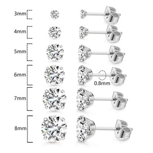 <b>Titanium</b> Steel Zircon <b>Stud</b> Earrings Gold Plated Prong Setting 0.8x11mm Various Sizes Fashion Piercing Jewelry - Product Image 2