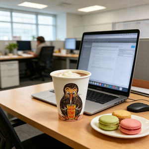 แก้วกาแฟกระดาษชั้นเดียวย่อยสลายได้เอง ออกแบบเองได้ พร้อมโลโก้ The Great Kiwi Shake พิมพ์ดิจิทัล วัสดุเกรดอาหาร - Product Image 2