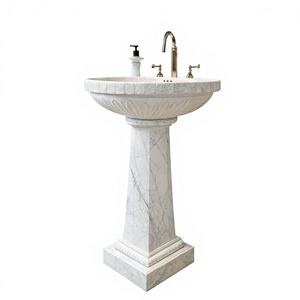 Lavabo sur pied en marbre sculpté à la main classique, lavabo de salle de bain en pierre moderne, utilisation hôtelière, écologique, capacité de 12 L, finition chromée - Product Image 1