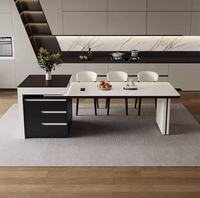 Table à manger d'îlot en dalle de roche de style moderne minimaliste, table à manger d'îlot en bois massif multifonctionnelle extensible pour la maison
