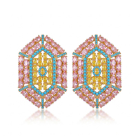 SENYU Élégantes Boucles d'Oreilles Clous Art Déco Ovales Marquise CZ en Forme de Bouclier, Uniques, Rose Jaune Turquoise, Bijoux de Luxe pour Femme, Cadeau