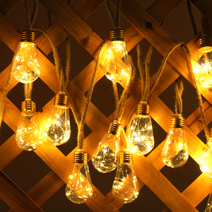 Guirlande lumineuse LED solaire d'extérieur en corde de chanvre avec fil de cuivre, décorative pour jardin et fêtes, style vintage - Product Image 1