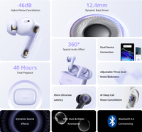 Audífonos Realme Buds T310, Cancelación de Ruido Híbrida de 46dB, Inalámbricos, Controlador de Bajos de 12.4mm, 40H de Reproducción, IP55, Audio Espacial