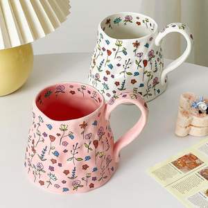 Tasse à thé florale girly de 20 oz pour femmes, cadeaux pour la fête <span class=keywords><strong>des</strong></span> mères, grande tasse à café en céramique rose, fleur mignonne avec une grande poignée - Product Image 3