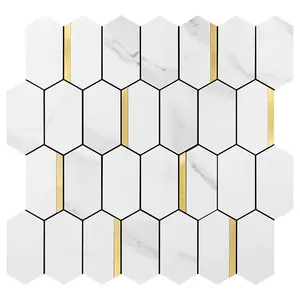 Best Quality Long Hexagon Self Adhesive Wall Decoration Hotel Peel And Stick Kitchen Backsplash Mosaic Tile