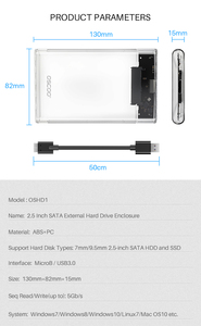 OSCOO HD1 2.5 英寸 SATA HDD/SSD 外壳，USB 3.0 Micro B，支持 UASP，透明 ABS+PC 外壳，适用于电脑应用 - Product Image 6