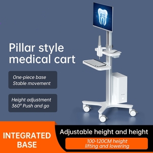 عربة طبية متحركة حديثة بيضاء وفضية قابلة لتعديل الارتفاع لعيادات الأسنان، حامل للأجهزة اللوحية والحواسيب المحمولة، عربة معدنية للمستشفيات - Product Image 5
