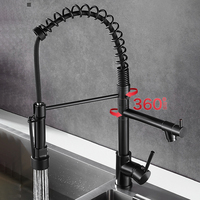 Nouveau design Robinet de cuisine américain noir en laiton à double poignée, 2 fonctions, bec pivotant à 360°, extractible avec anneau de fixation