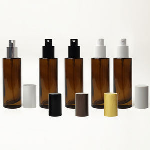 Frasco de Loção Âmbar de Luxo para Embalagem Cosmética <span class=keywords><strong>100ml</strong></span>/120ml para Sérum e Óleo Corporal, Frascos <span class=keywords><strong>Spray</strong></span> de Vidro com Bomba e Tampa - Product Image 4