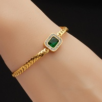 Nouveau Bracelet Femme en Acier Inoxydable Plaqué Or, Incrusté de Zircon Cubique Vert, Inaltérable, Idéal pour le Bureau ou comme Cadeau Professionnel, Bijou Tendance