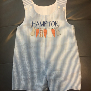 Combinaison courte pour bébé garçon pour Pâques, barboteuse Jon Jon, tenue de Pâques en seersucker personnalisée, vêtements de Pâques personnalisés pour bébé garçon, <span class=keywords><strong>1er</strong></span> anniversaire de Pâques - Product Image 4