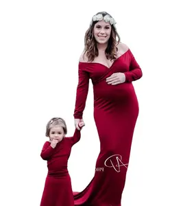 Soft And Comfortable Pure Cotton Maternity Photo Shoot Dress Solid Color V-neck And Long Tail Photography Gown