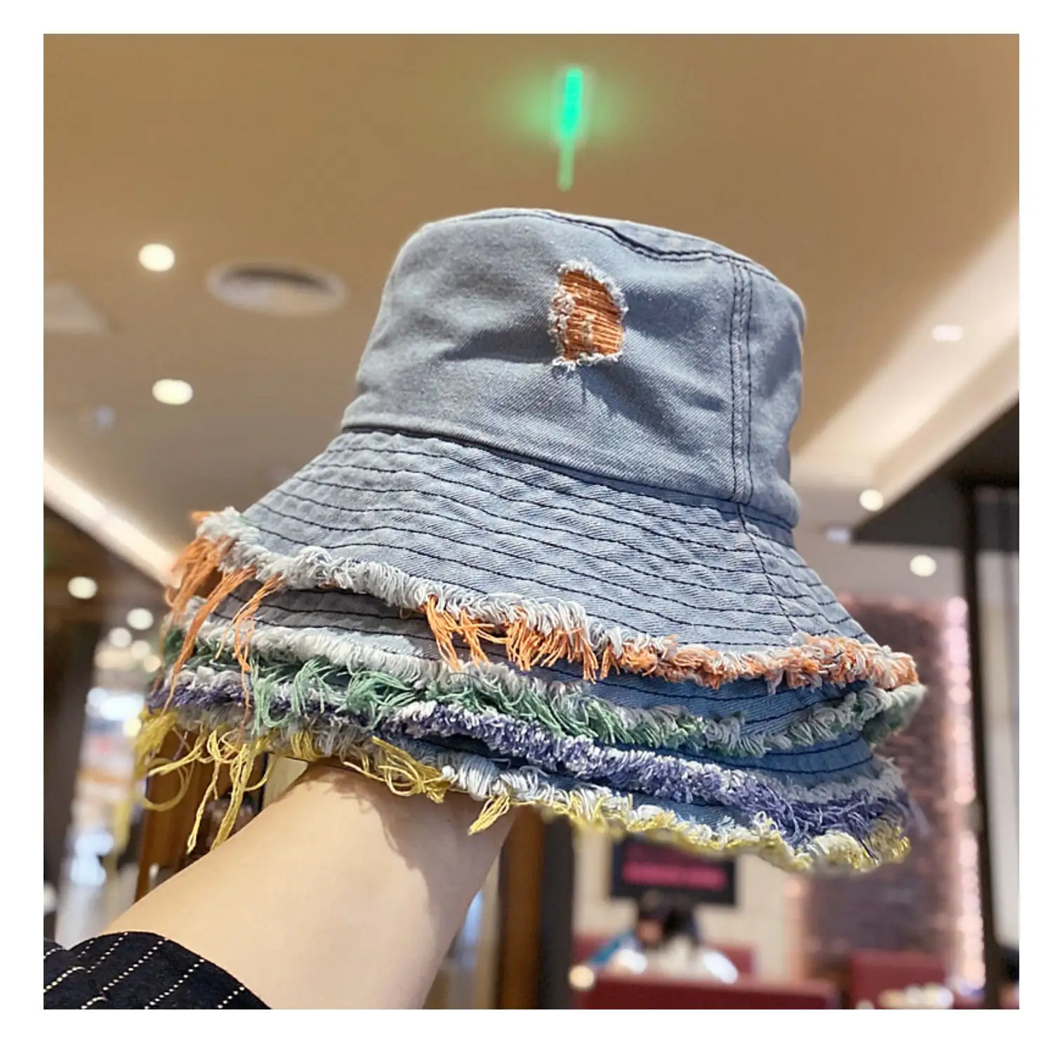 Topi Ember Denim Berjumbai Wanita Terlaris Topi Matahari Pinggiran Lebar Topi Nelayan Antik Tertekan Topi Ember Jeans Nelayan
