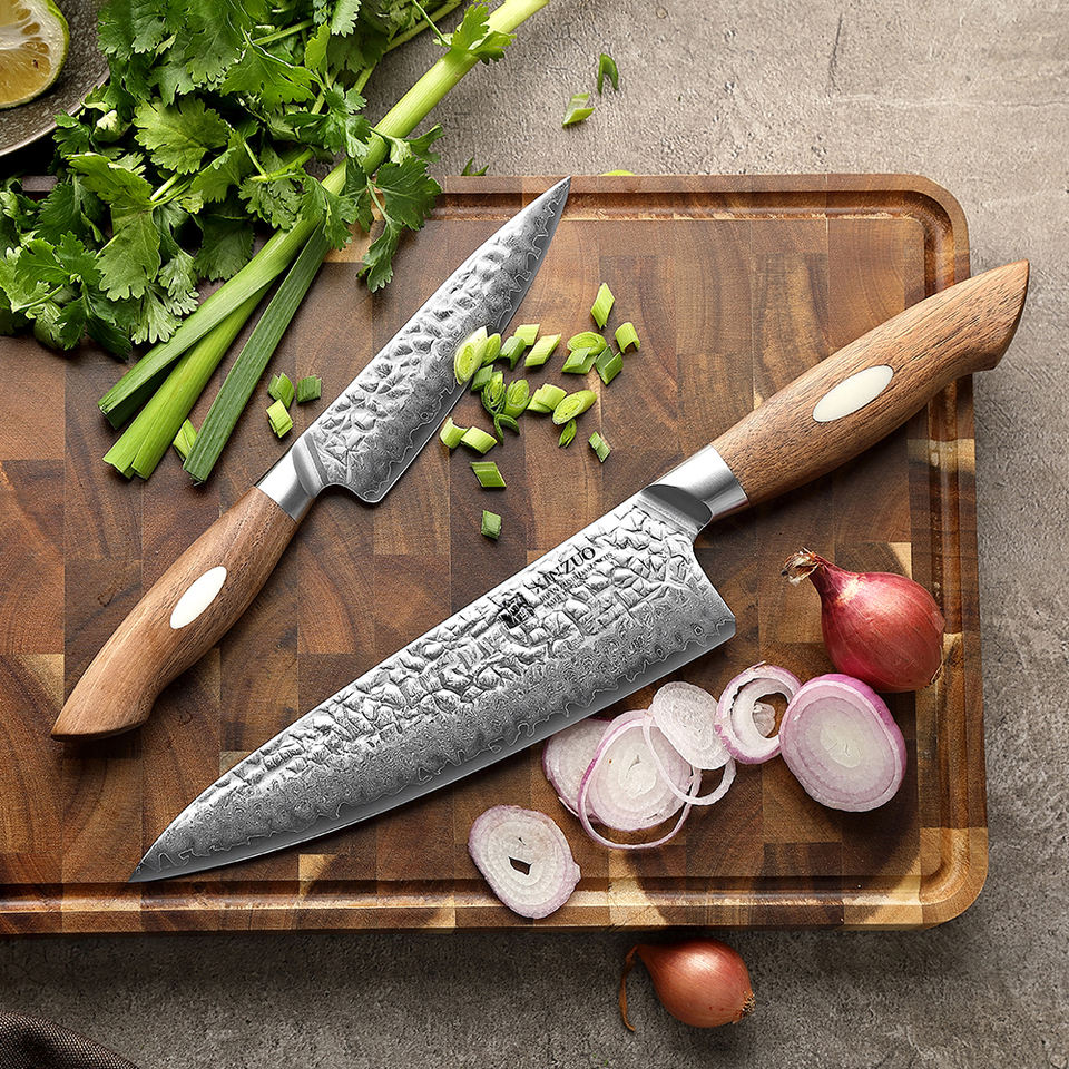 Duo Noyer — 2 couteaux Chef & Utilitaire — présentation