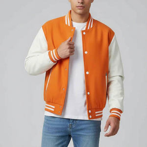 Veste universitaire en toile orange et blanche pour homme, style décontracté, col mandarin, coupe classique, vêtement d'hiver - Product Image 2