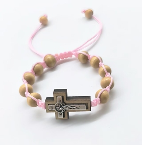 LC202512104 도매 목재 합금 예수 십자가 팔찌 구슬 짠 끈 여성 남성 기독교 종교 묵주 팔찌 - Product Image 4