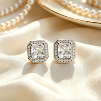 Mode 2026 – Clips d'oreille invisibles carrés, étanches, plaqués rhodium, avec zircone cubique, style « Old Money » et « Quiet Luxury », pour mariage, vente en gros, directement de l'usine