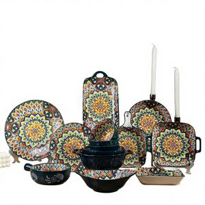 Vaisselle en céramique carrée de style bohème LOMATO, tendance 2025, créativité, haute couleur, motif européen, compatible micro-ondes - Product Image 1