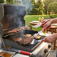 Ensemble de 4 ustensiles de barbecue en acier inoxydable avec poignées TPR rouges et étui de transport à fermeture éclair – Accessoires de barbecue d'extérieur