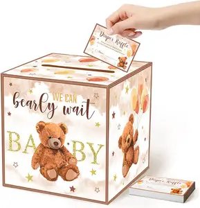 Baby Shower Games Boys Girls Gender Reveal Party Invitation Insert Card Game Diaper Raffle Tickets with Diaper Raffle Card Box